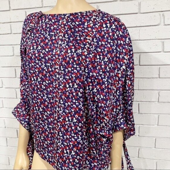 Derek Lam Silk Poppy Print Blouse Size 14 NWT – Raglan Tie‑Cuff Made in Italy - Picture 11 of 12